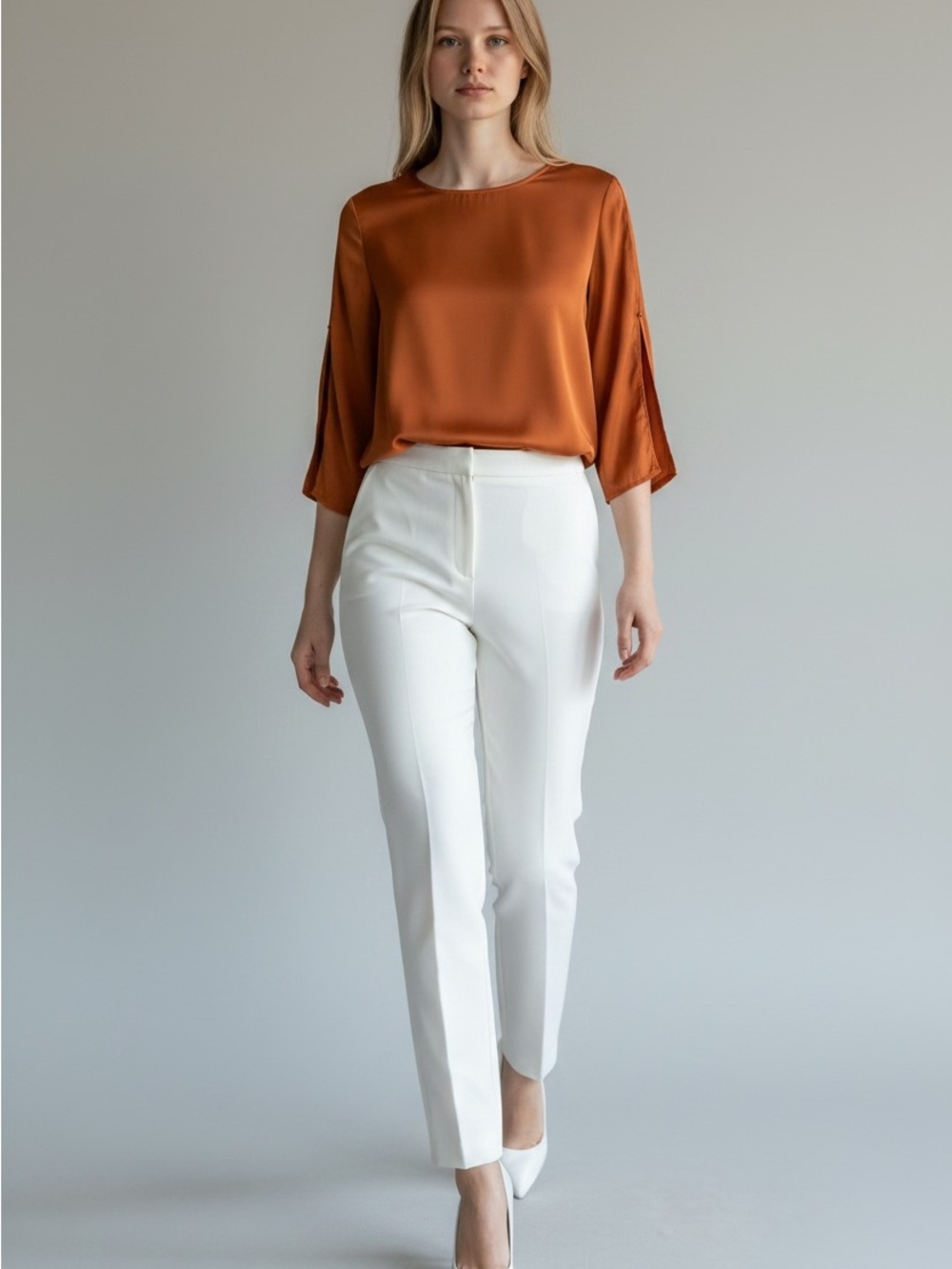 Preston & York Satin Rust-Orange Blouse